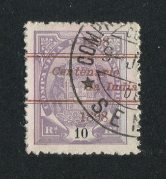 1898 - Afinsa nº 31c. Elefantes com sobrecarga "Centenário da India". Selo de 10r usado. Denteado 12 1/2, papel porcelana. Em boas condições.
