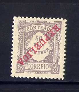 Porteado - 1911 - Afinsa nº 18. SOBRECARGA INVERTIDA. Selo novo COM CHARNEIRA (*). Em boas condições.