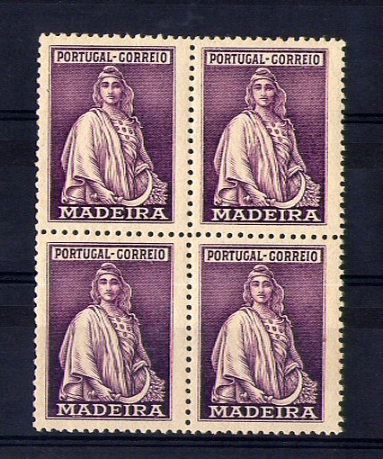 1929 - Ceres. Provas denteadas sem taxa. EM QUADRA. Violeta. 2 selos com charneira (*) e 2 sem charneira (**), goma original. Em boas condições.