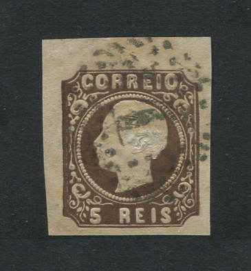 1862/4 - Afinsa nº 14. D. Luís I.Selo de 5 reis usado. Boas margens mas apresenta uma pequena transparência. EXEMPLAR de 2ª ESCOLHA.