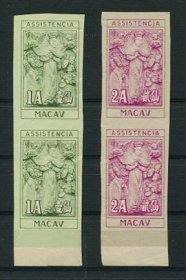 1958 - Imposto Postal nº 14/15. Assistência. PROVAS NÃO DENTEADAS EM PAR. Série completa. Em boas condições.