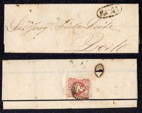 1861 - Carta de Braga para o Porto. Com selo de D. Pedro V cabelos anelados 25 reis. Afinsa nº 13.