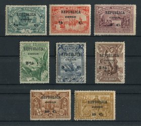 1913 - Afinsa nº 91/98. 4º Centenário do Descobrimento ... . Sobre selos de Timor. Série completa nova SEM CHARNEIRA (**) e com goma original. Em boas condições.