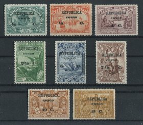 1913 - Afinsa nº 75/82. 4º Centenário do Descobrimento ... . Sobre selos de Africa. Série completa nova, COM CHARNEIRA (*) e goma original. Em boas condições.
