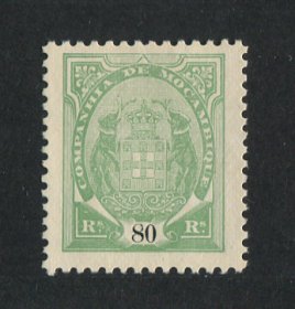 1895 - Afinsa nº 19a. Elefantes. Selo de 80r novo sem goma como emitido. Denteado 11 1/2, papel pontinhado. Em boas condições.