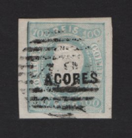 1868 - Afinsa nº 6. D. Luis I. Fita curva não denteado. Selo de 100 reis usado. Boas margens. Tem uma cor irregular. EXEMPLAR DE 2ª ESCOLHA.