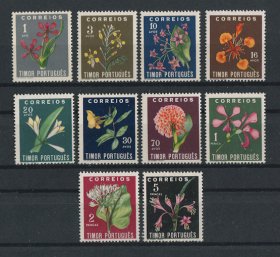 1950 - Afinsa nº 275/284. Flores Locais. Série completa nova SEM CHARNEIRA (**) e com goma original. Em boas condições.