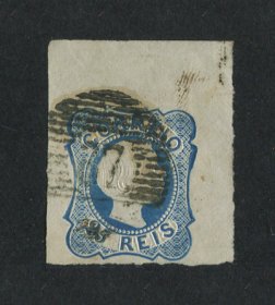 1855/56 - Afinsa nº 6. D. Pedro V, cabelos lisos. EXEMPLAR de LUXO. Selo de 25 reis usado. Boas Margens. Em boas condições.