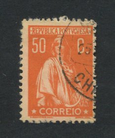 1912 - Afinsa nº 219c. Ceres. Selo de 50c usado. Papel porcelana, denteado 12x11 1/2. Em boas condições.