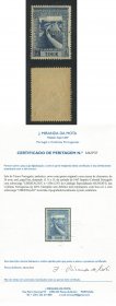 1947 - Afinsa nº 259a. Império Colonial Português. Com sobrecarga LIBERTAÇÃO. Selo de 20a novo SEM CHARNEIRA (**) e com goma original. ERRO, SOBRECARGA INVERTIDA. Com CERTIFICADO DE PERITAGEM. Em boas condições.