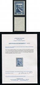 1947 - Afinsa nº 259a. Império Colonial Português. Com sobrecarga LIBERTAÇÃO. Selo de 20a novo sem goma. ERRO, SOBRECARGA INVERTIDA. Com CERTIFICADO DE PERITAGEM (CERTIFICATE). Em boas condições.