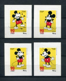 2018 - Afinsa nº 5033/5036. Mickey - 90 Anos. Série completa sem charneira. SELOS AUTOADESIVOS. Em boas condições.