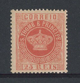 1870 - Afinsa nº 4e. Tipo Coroa. Selo de 25 reis novo sem goma como usual. PAPEL ESPESSO. Denteado 12 1/2. Com CERTIFICADO DE PERITAGEM (CERTIFICATE). Tem um pequena reparação. (BAIXO CUSTO/PEQUENO DEFEITO)