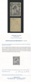 1918 - Afinsa nº 65. D. Carlos I com sobretaxa e sobrecarga. Selo de 1/2c/5r novo, COM CHARNEIRA (*) e goma original. Com CERTIFICADO DE PERITAGEM. Em boas condições.