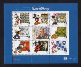 2001 - Folha Miniatura nº 17 - 100 Anos do Nascimento de Walt Disney. Nova sem charneira. Em boas condições.
