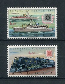 1970 - Afinsa nº 554/555. Centenário do Selo Postal de Angola. Série completa nova SEM CHARNEIRA (**) e com goma original. Em boas condições.