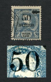 1905 - Afinsa nº 31c. D. Carlos I com sobretaxa. Selo de 50r/65r USADO. TIPO III - "5" BANDEIRA CURTA. Em boas condições.