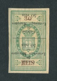 1899 - Afinsa nº 49a. Selo de 50r/30r novo, COM CHARNEIRA (*) e goma original. SOBRECARGA INVERTIDA. Em boas condições.
