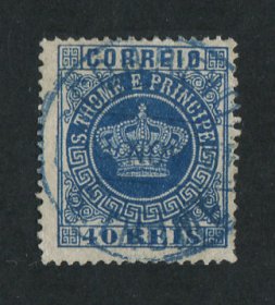 1870 - Afinsa nº 5b. Tipo Coroa. Selo de 40 reis USADO. AZUL. Denteado 13 1/2. Em boas condições.