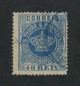 1870 - Afinsa nº 5b. Tipo Coroa. Selo de 40 reis USADO. AZUL. Denteado 13 1/2. Em boas condições.