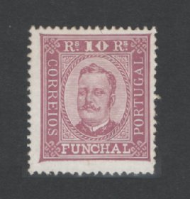 1892 - Afinsa nº 2a. D. Carlos I. Selo de 10 reis novo, SEM GOMA. Papel porcelana, denteado 13 1/2. Em boas condições.