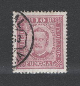 1892 - Afinsa nº 2a. D. Carlos I. Selo de 10 reis USADO. Papel porcelana, denteado 13 1/2. Em boas condições.