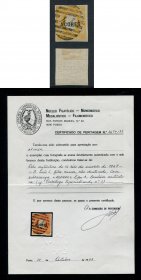1868 - Afinsa nº 2. D. Luis I. Fita curva não denteado. Selo de 10 reis usado. Boas margens. Em boas condições. COM CERTIFICADO DE PERITAGEM. EXEMPLAR NORMAL.