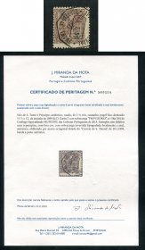 1899 - Afinsa nº 58A. D. Carlos I com sobrecarga local PROVISORIO. Selo de 2 1/2 reis usado. Denteado 11 1/2. SOBRECARGA INVERTIDA. Em boas condições. Com CERTIFICADO DE PERITAGEM (CERTIFICATE).