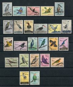 1951 - Afinsa nº 326/349. Aves de Angola. Série completa usada. Em boas condições.