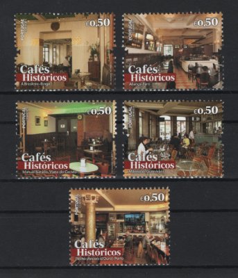 2017 - Afinsa nº 4887/4891. Cafés Históricos (2º grupo). Série nova sem charneira. Goma Original. Em boas condições.