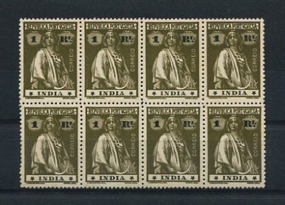1914 - Afinsa nº 254i. Ceres. Selos de 1r EM BLOCO DE 8. Novos sem goma. Papel pontinhado 15x14. Estrelas: II-II (posição normal). Em boas condições.