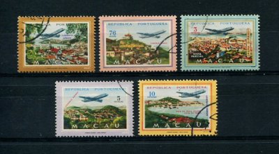 1960 - Correio Aéreo nº 16/20. Vistas de Macau. Série completa USADA. Em boas condições.