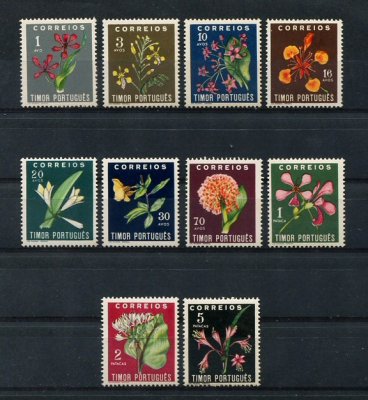 1950 - Afinsa nº 275/284. Flores Locais. Série completa nova, COM CHARNEIRA (*) e goma original. Em boas condições. (BAIXO CUSTO)