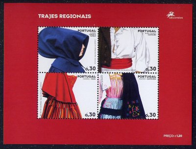 2007 - Bloco nº 350. Trajes Regionais. Novo sem charneira. Em boas condições.