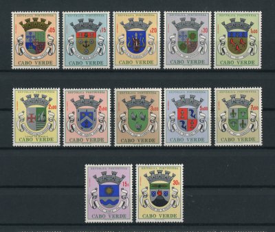 1961 - Afinsa nº 292/303. Escudos de Armas de Cabo Verde. Série completa nova SEM CHARNEIRA (**) e com goma original. Em boas condições.