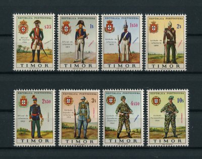 1967 - Afinsa nº 340/347. Uniformes Militares. Série completa nova SEM CHARNEIRA (**) e com goma original. Em boas condições.