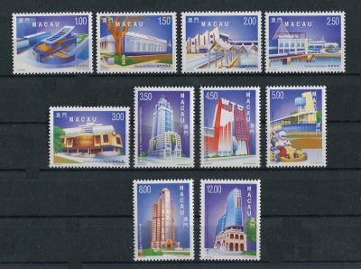 1999 - Afinsa nº1005/1014. Obras e Edifícios Modernos. Série completa nova SEM CHARNEIRA (**) e com goma original. Em boas condições.