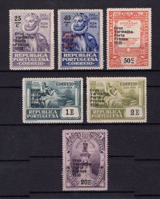 Cruz Vermelha - 1936 - Afinsa nº 59/64. Série completa nova, COM CHARNEIRA (*) e goma original. Em boas condições.