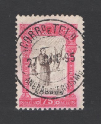 1895 - Afinsa nº 80. 7º Centenário do Nascimento de Santo António. Selo de 75 reis USADO. Tem um canto curto.
