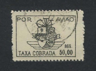 1947 - Correio Aéreo. Afinsa nº 19. Escudo de Angola. Selo de 50Ags USADO. Em boas condições.