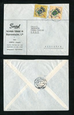 1965 - Carta de Angola para a Alemanha. Selos de 3$00 e 1$50. Em boas condições.