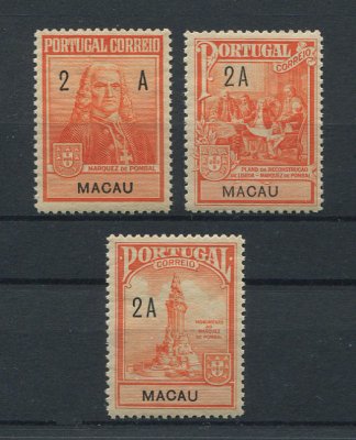 1925 - Imposto Postal nº 1/3. Marquês de Pombal. Série completa nova, COM CHARNEIRA (*) e goma original. Em boas condições. (a goma nestes selos é sempre um pouco amarelada e irregular mas é normal, foram emitidos assim mesmo)