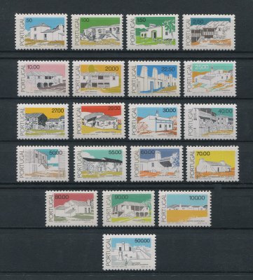 1985-89 - Afinsa nº 1709/1728. Arquitectura Popular Portuguesa. Série nova, completa SEM CHARNEIRA (* *). Em boas condições.