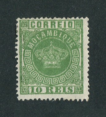 1881 - Afinsa nº 10. Tipo Coroa, novas cores. Selo de 10 reis novo, SEM GOMA. Denteado 13 1/2. Em boas condições.