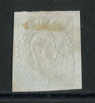 1866/7 - Afinsa nº 23. D. Luís I, fita curva. Selo de 50 reis usado. Boas margens. Em boas condições. EXEMPLAR NORMAL.