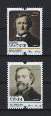 2013 - Afinsa nº 4293/4294. Bicentenário do Nascimento de Richard Wagner e de Giuseppe Verdi. Série completa nova sem charneira. Goma original. Em boas condições.