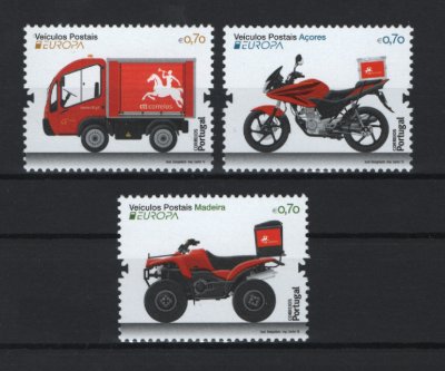 2013 - Afinsa nº 4328/4330. Europa - Veículos Postais. Série completa nova sem charneira. Goma original. Em boas condições.