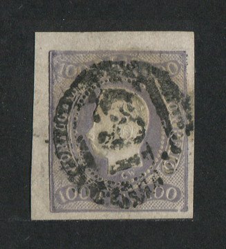 1866/7 - Afinsa nº 25a. D. Luís I, fita curva. Selo de 100 reis usado. Tipo Ia. Em boas condições. EXEMPLAR NORMAL.