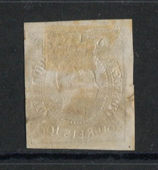 1866/7 - Afinsa nº 25a. D. Luís I, fita curva.Selo de 100 reis usado. Tipo Ia. Boas margens. Apresenta um vinco. EXEMPLAR DE 2ª ESCOLHA.