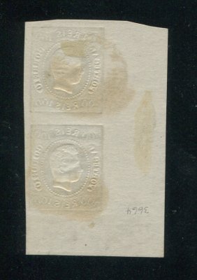1866/7 - Afinsa nº 25a. D. Luís I, fita curva. Selos de 100 reis EM PAR usados. PEÇA DE LUXO. Carimbo nº 65 - Mondim de Basto. Tipo Ia Em boas condições.